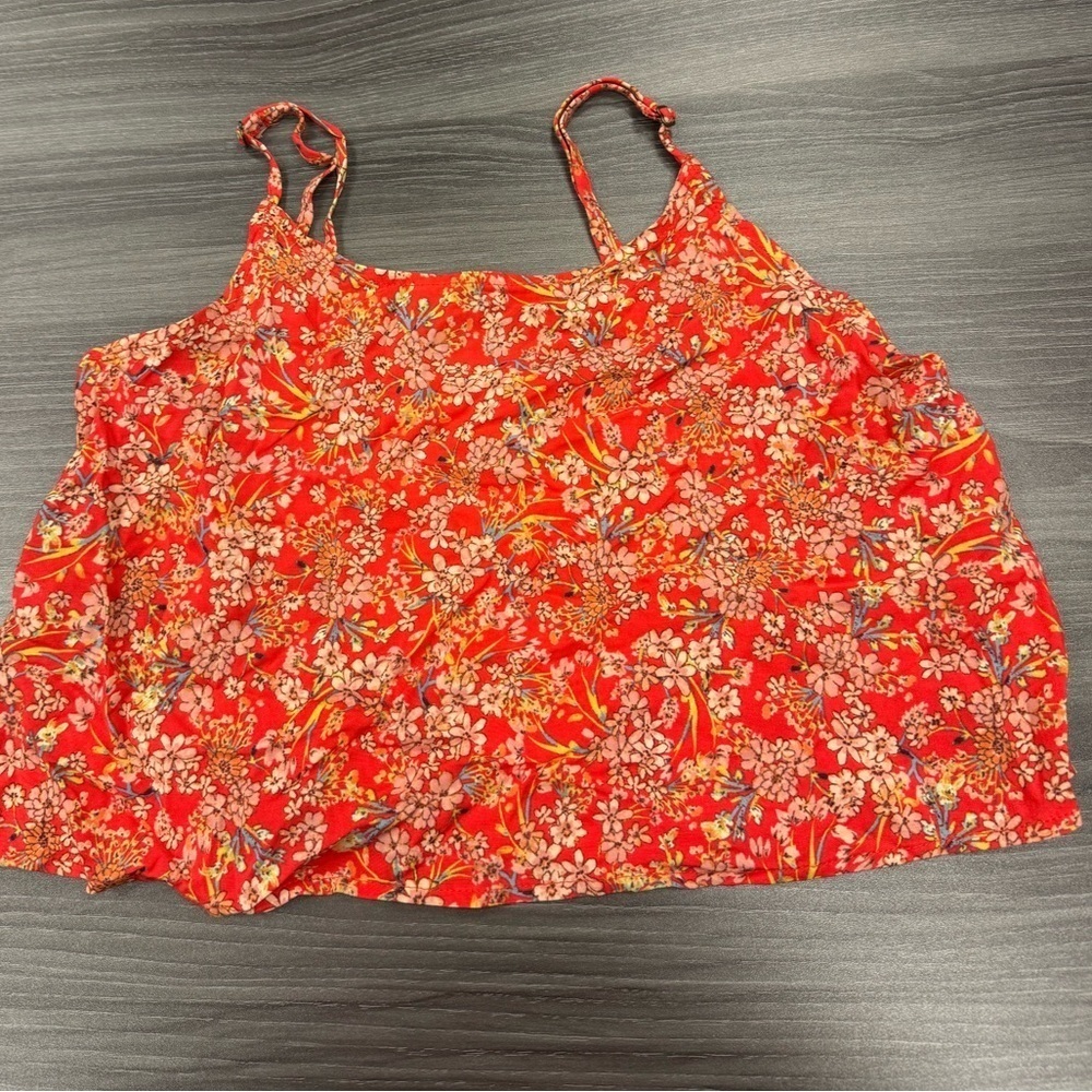 O'Neill Crop Top Womens Size XS Orange Floral Vicose spaghetti strap Tank Top